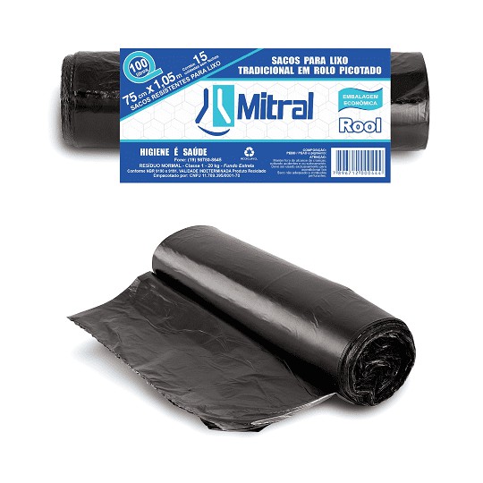 Saco p/ lixo  100L Mitral Rool  C/ 15 unid