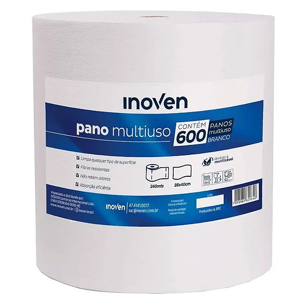 Pano Multiuso Bobina Branco 28x50cm 300mts - Inoven