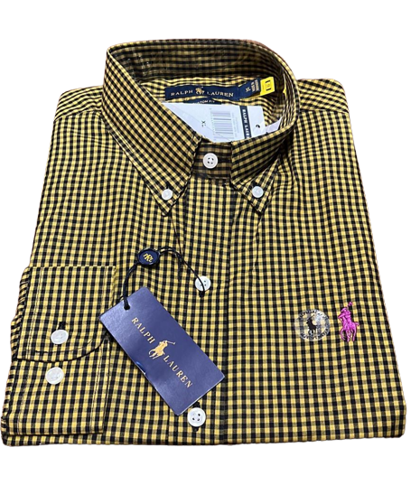 Camisa Xadrez Masculina Social Manga Longa Amarelo Preto