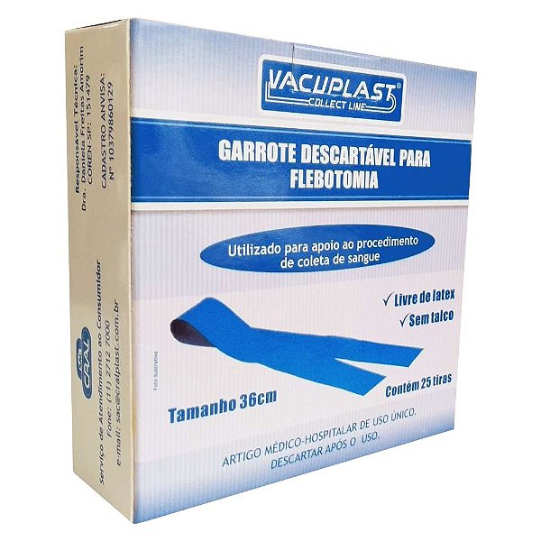 Garrote descartável para flebotomia, comprimento de 46 cm, caixa com 25 tiras, mod.: GRL46 (Vacuplast)