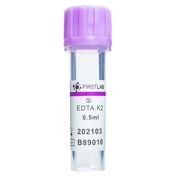 Microtubo para coleta de sangue com EDTA K2 (Roxo), 0,5 ml, plástico, rack com 50 unidades FL5-1105 (Firstlab)