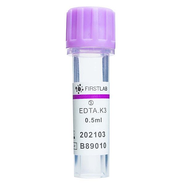 Microtubo para coleta de sangue com EDTA K3 (Roxo), 0,5 ml, plástico, rack com 50 unidades FL5-1205 (Firstlab)