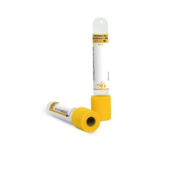 Tubo para coleta á vacuo com ativador de coágulo e gel, 5,0 mL, plástico, amarelo, rack com 100 unidades, mod.: FL5-305M (Firstlab)