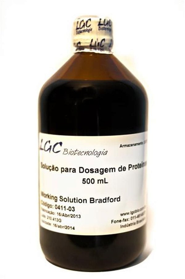 ❆ Reagente de Bradford (pronto para uso) para determinação da concentração de proteínas, frasco com 500 mL 13-1309-05 (LGCBio)