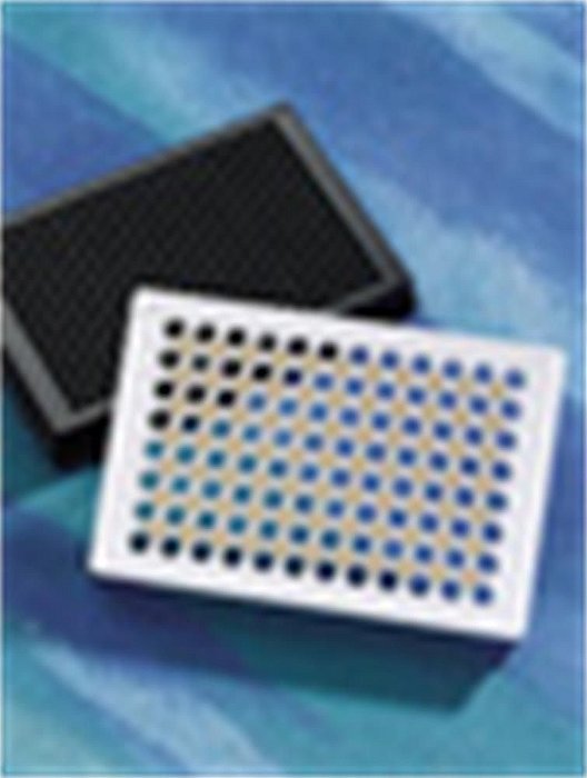 Microplaca 96 poços revestida de poli-D-lisina, preta, fundo plano transparente, PS, com tampa, estéril, caixa com 100 unidades mod.: 3842 (Corning)