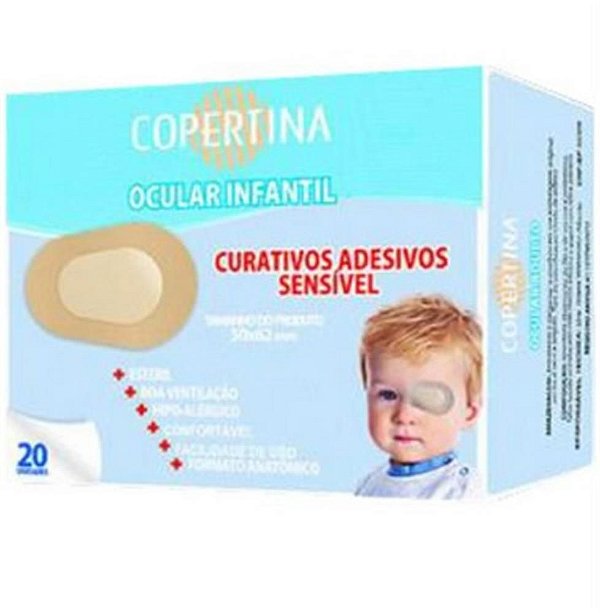 Curativo adesivo sensível ocular infantil, estéril, tamanho 50x62mm, caixa com 240 unidades, mod.: COPE20IO (Copertina)