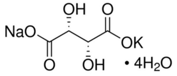 Potassium sodium tartrate tetrahydrate  ACS reagent, 99%, Frasco com 100 gramas (SIGMA)