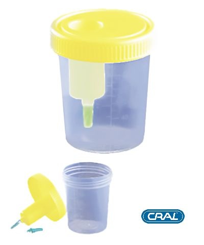 Coletor Urina Sistema Transferência 120 mL, Estéril, caixa 200 unidades, mod.: CLT120UV (Cralplast)