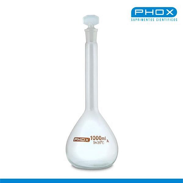 Balão volumétrico com rolha em polietileno, capacidade para 1000 mL, unidade 1621A-1000 (PHOX)