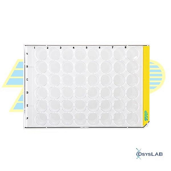 Microplaca para cultivo celular, 48 poços, fundo chato, PS, com tampa, caixa com 126 unidades 92048 (TPP)