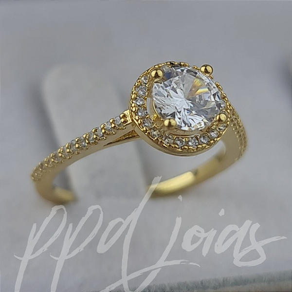 Solitário Anel de Noivado Halo - Ouro 18k