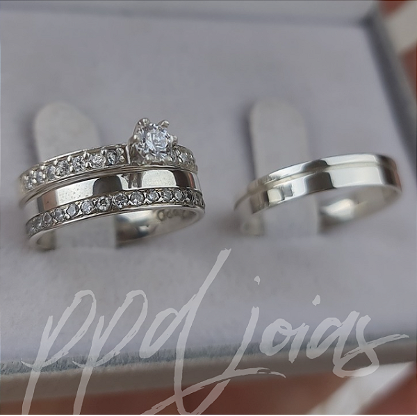 Kit compromisso Vivar Cravejada (4mm)- Prata 950