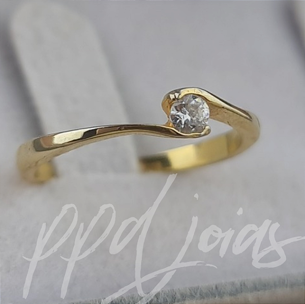 Solitário Anel de Noivado Lua - Ouro 18k