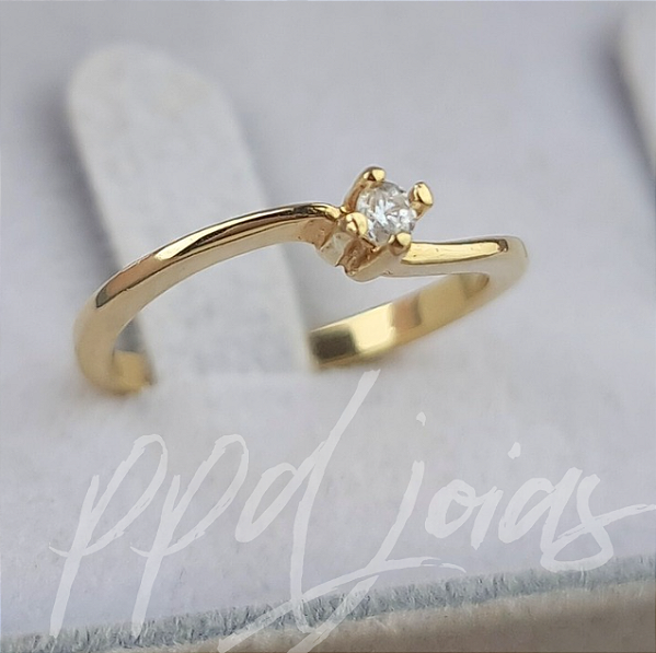 Solitário Anel de Noivado Onda 3 - Ouro 18k