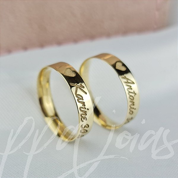 Par de Alianças Nomes (4mm) - Ouro 18k