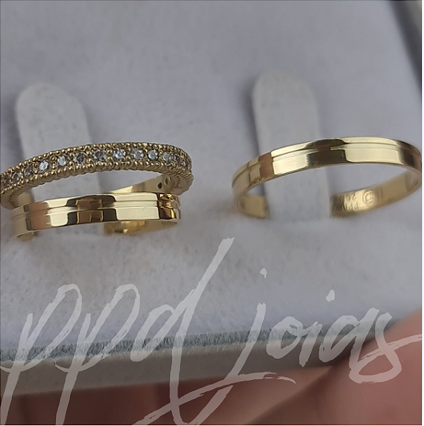 Kit casamento Vivar (3mm) - Ouro 18k