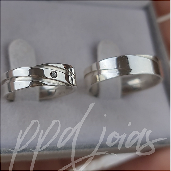 Par de Alianças Ondular (6mm) - Prata 950