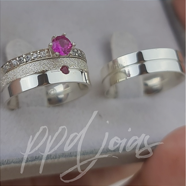 Kit compromisso Chiu You Rosa Pink (6mm) - Prata 950