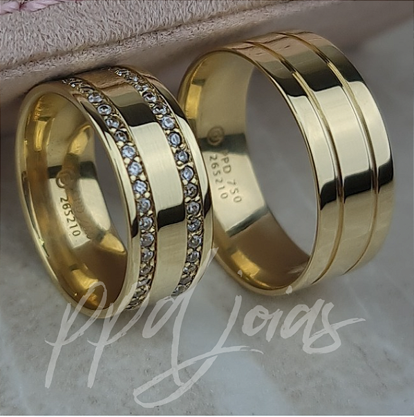 Par de Aliança Chicago (8mm) - Ouro 18k