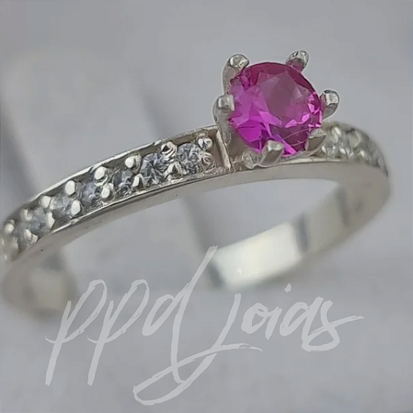 Solitário Raven Color (Rosa) - Prata 950