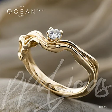 Anel Solitário Noivado Ocean em Ouro 18k com Moissanite (OC523)