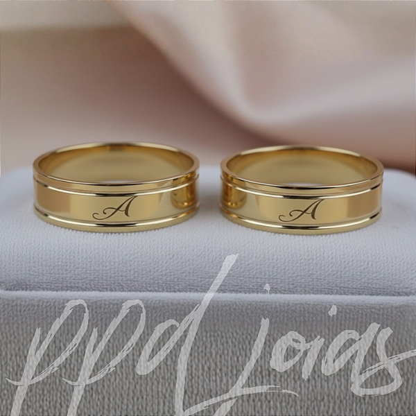 Alianças com Iniciais Nome (6mm) - Ouro 18k