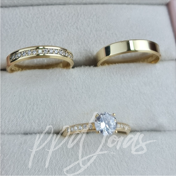 Kit casamento Itália (3mm) – Ouro 18k