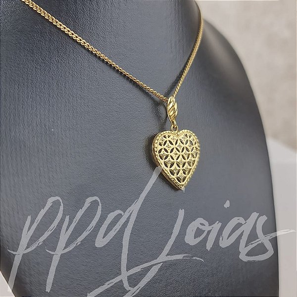 Colar e Pingente Coração - Ouro 18k