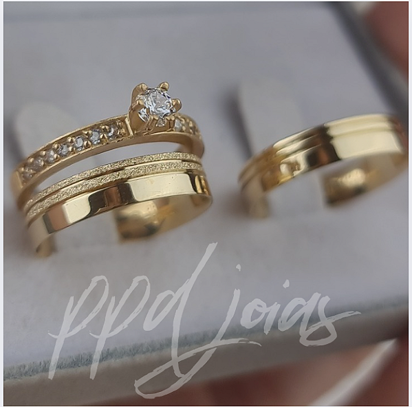 Par de Alianças Melin Mix (4mm) - Ouro 18k