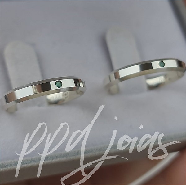 Par de Aliança Itália Green (3mm) - Prata 950