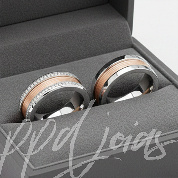 Alianças Argélia (8mm) Ouro 18k Branco e Rose
