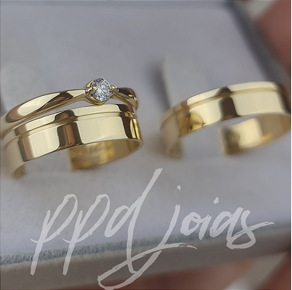 Kit casamento Vivar (5mm) - Ouro 18k