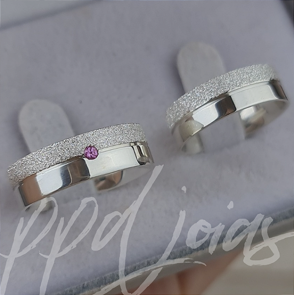 Par de Aliança You Rosa Pink (6mm) - Prata 950