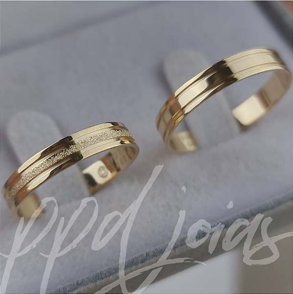 Par de Aliança Roma Mix (4mm) - Ouro 18k