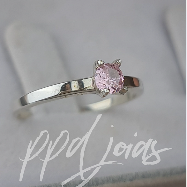 Solitário Lirio Slim Rosa - Prata 950