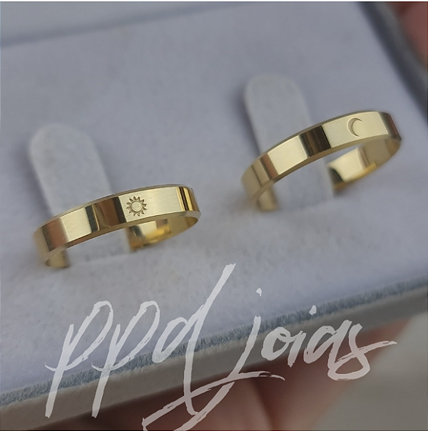 Par de Aliança Eclipse (4mm) - Ouro 18k