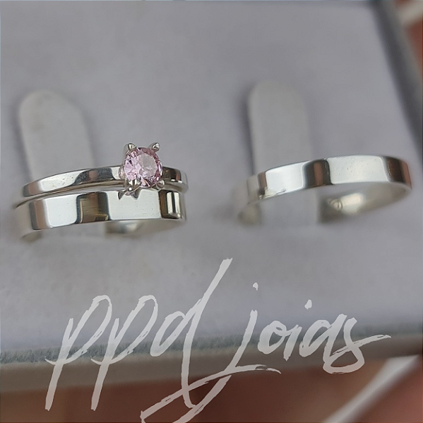 Kit de compromisso Milão Rosa (3mm) - Prata 950