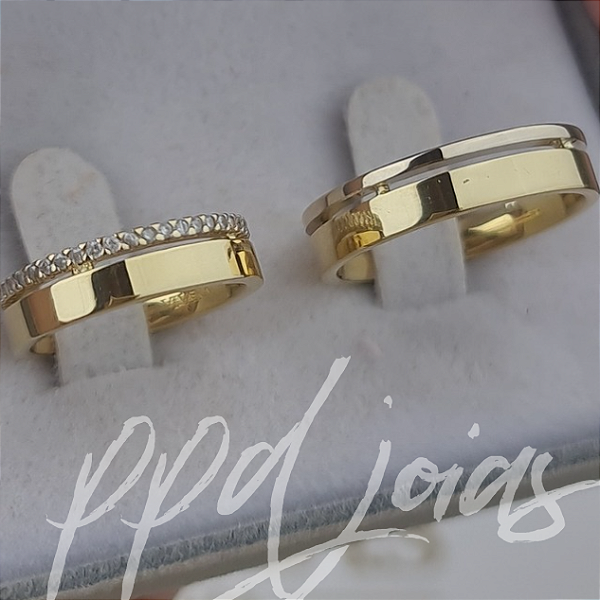 Par de Aliança Vivar personalizada (5mm) - Ouro 18k