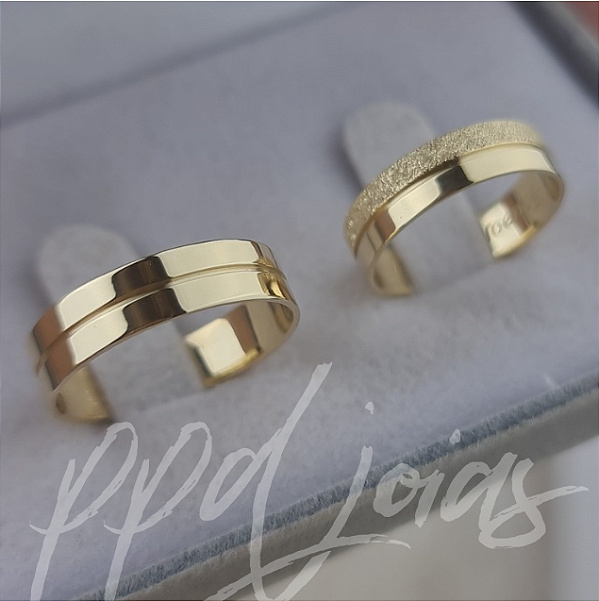 Par de Aliança Macau Mix (5mm) - Ouro 18k