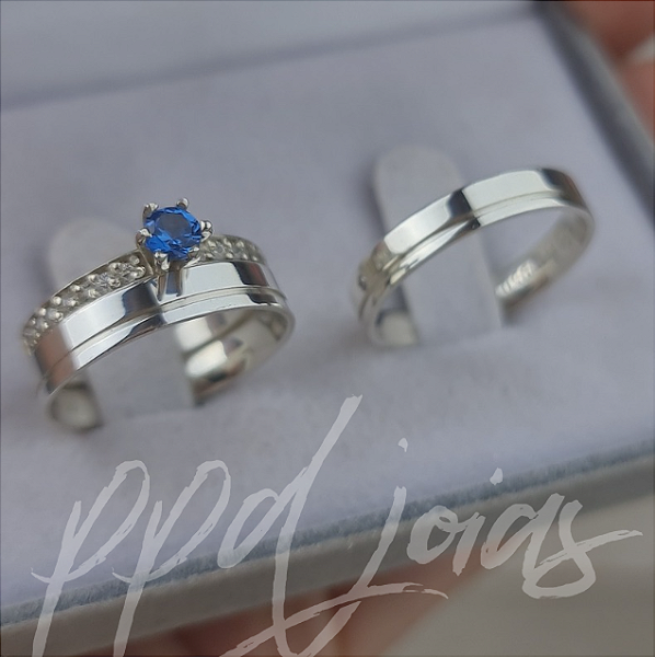 Kit compromisso Vivar Azul (4mm) - Prata 950