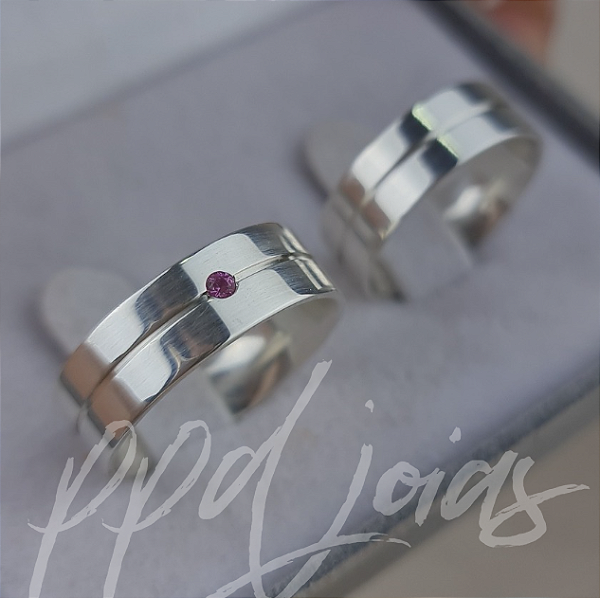 Par de Aliança Chiu You Rosa Pink (6mm) - Prata 950