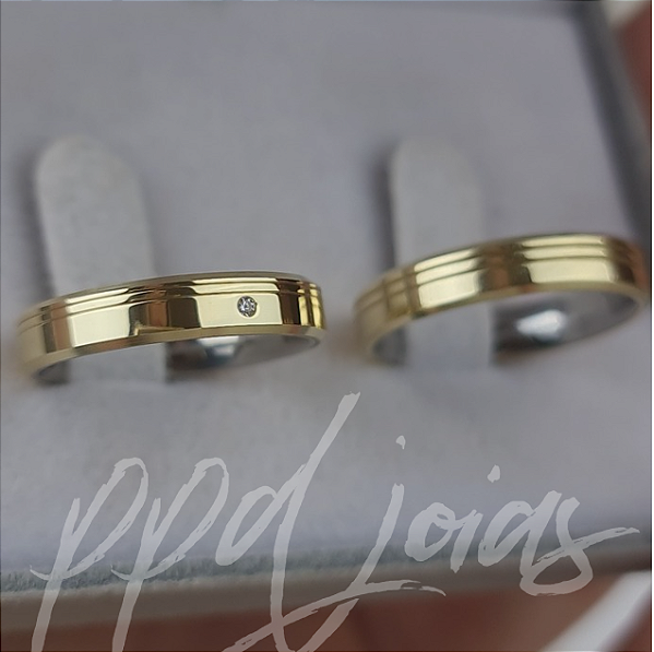 Par de Aliança Itália 2 frisos (4mm) - Moeda antiga