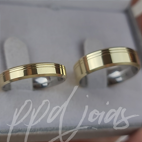 Par de Aliança Itália 2 frisos (4/6mm) - Moeda antiga