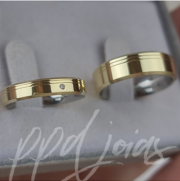 Par de Aliança Itália 2 frisos (4/6mm) - Moeda antiga