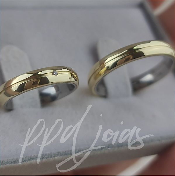 Par de Aliança Tradicional 1 friso (4mm) - Moeda antiga