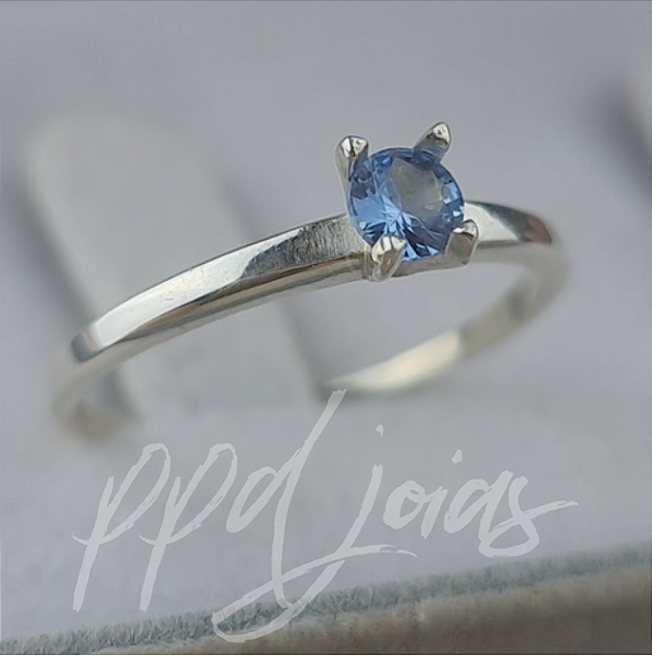 Solitário Lirio Slim Azul - Prata 950