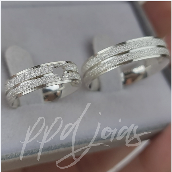 Par de Alianças Coração (6mm) - Prata 950