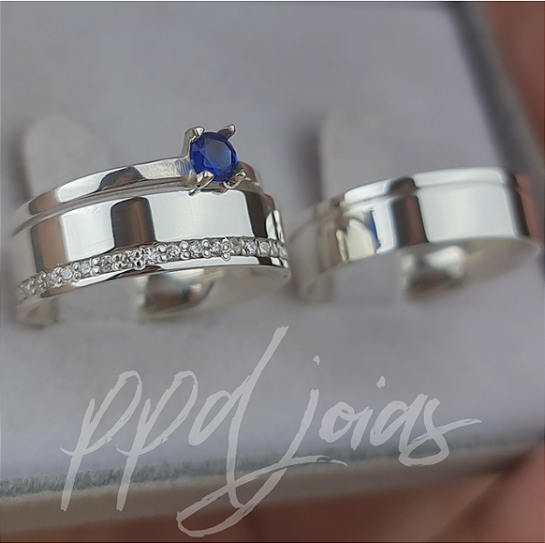 Kit de compromisso Vivar cravejada Color (6mm) - Prata 950