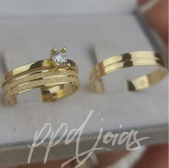Kit de casamento Satturno (4mm) - Ouro 18k