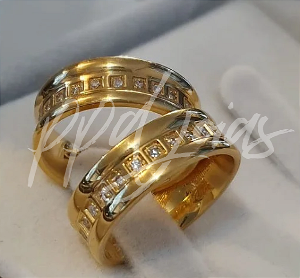 Par de Alianças Insp. Bruner (6mm) - Diamantes - Ouro 18k